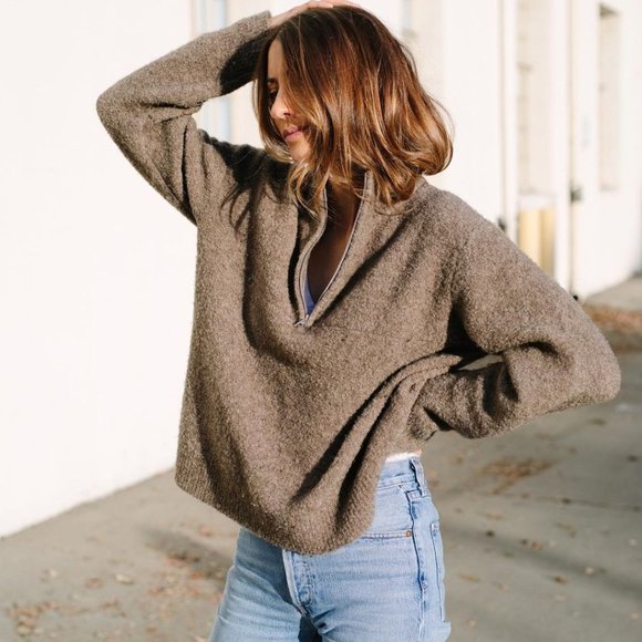 Jenni Kayne Sweaters - Jenni Kayne Merino Half Zip Brown Merino Wool Pullover XS